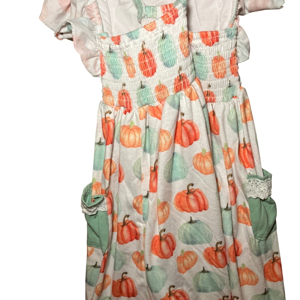 Honey Bean Pumpkin Pinafore Dress Kids 6 White Orange Fall Embroidery
Harvest - Picture 6 of 8